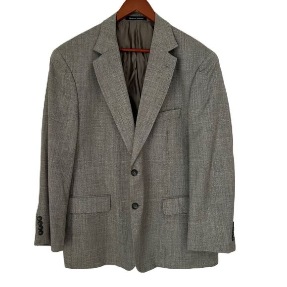 Alan Flusser Sport Coat Men 44 Short Gray Wool Linen Herringbone Classic Office - Picture 1 of 16